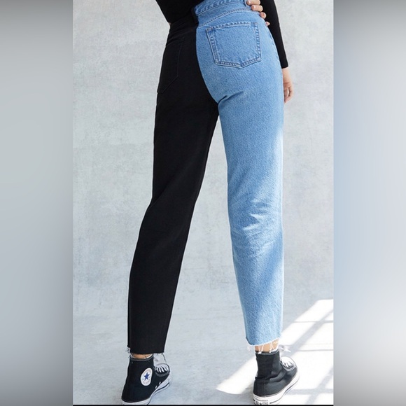 PacSun Eco Black Two-Tone High Waisted Straight Leg Jeans NWT - Picture 2 of 6
